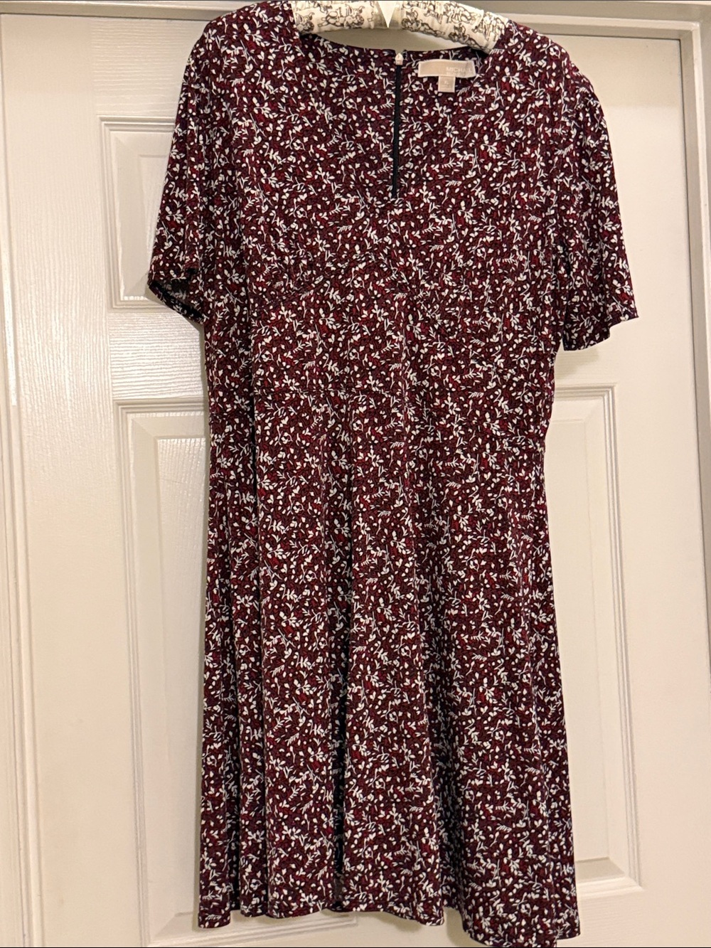 Michael Kors Burgundy and White Floral Midi Dress V neck